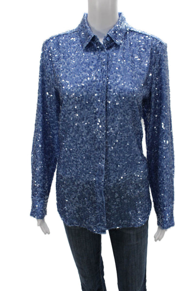 J Crew Collection Women Blue Striped Collared Button-Up Long Sleeve Size 6