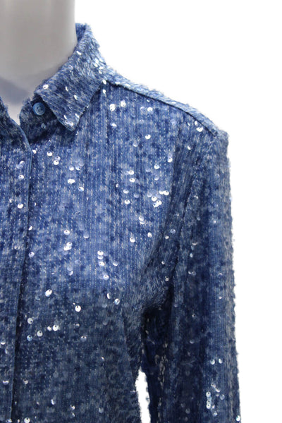 J Crew Collection Women Blue Striped Collared Button-Up Long Sleeve Size 6