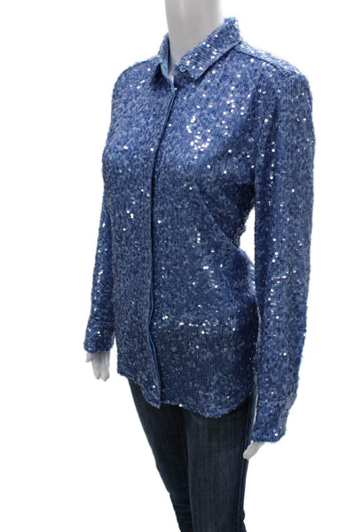 J Crew Collection Women Blue Striped Collared Button-Up Long Sleeve Size 6