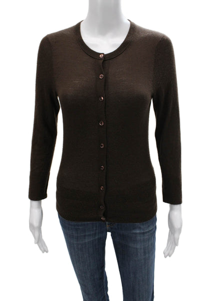 J Crew Womens Cardigan Brown Wool Blend Round Neck Long Sleeve Size S