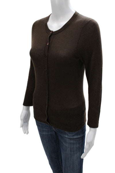 J Crew Womens Cardigan Brown Wool Blend Round Neck Long Sleeve Size S