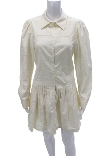 J Crew Women Shirt Dress Ivory Collared Long Sleeve Button Cotton Size 8