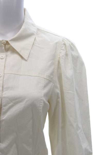 J Crew Women Shirt Dress Ivory Collared Long Sleeve Button Cotton Size 8