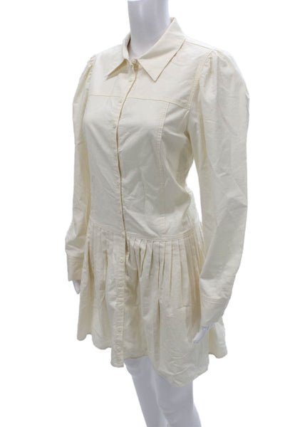 J Crew Women Shirt Dress Ivory Collared Long Sleeve Button Cotton Size 8