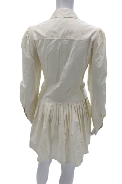 J Crew Women Shirt Dress Ivory Collared Long Sleeve Button Cotton Size 8