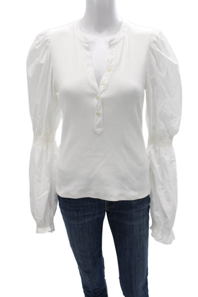 Veronica Beard Women Henley Long Sleeve Pima Cotton T-Shirt White Size S