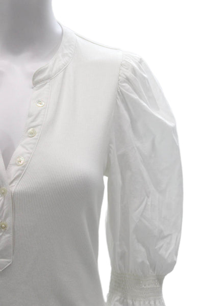 Veronica Beard Women Henley Long Sleeve Pima Cotton T-Shirt White Size S