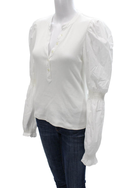 Veronica Beard Women Henley Long Sleeve Pima Cotton T-Shirt White Size S