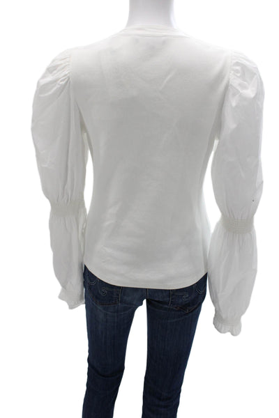 Veronica Beard Women Henley Long Sleeve Pima Cotton T-Shirt White Size S