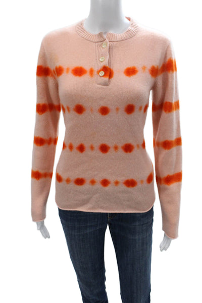 The Elder Statesman Women Pink Cashmere Striped Henley Sweater Size M