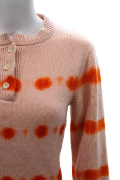 The Elder Statesman Women Pink Cashmere Striped Henley Sweater Size M