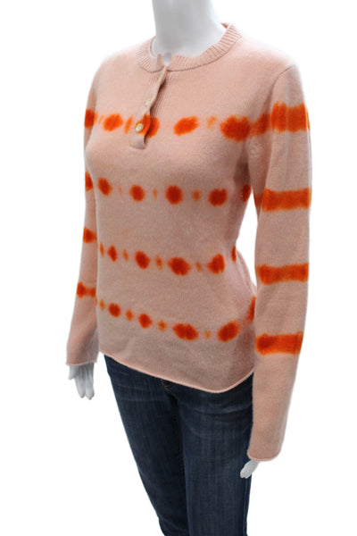 The Elder Statesman Women Pink Cashmere Striped Henley Sweater Size M