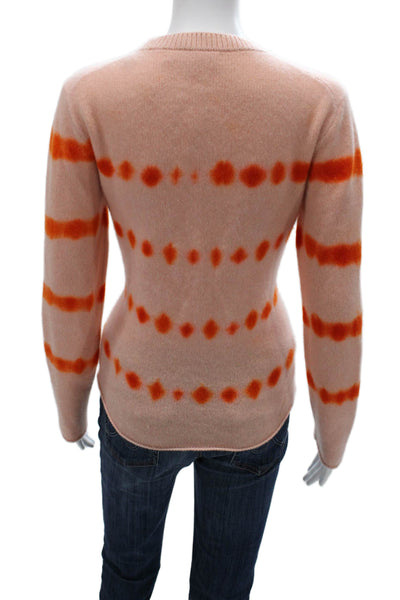 The Elder Statesman Women Pink Cashmere Striped Henley Sweater Size M