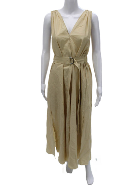 Brunello Cucinelli Women Maxi Dress Beige Cotton V-Neck Sleeveless Size S