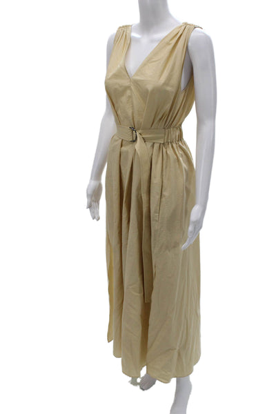 Brunello Cucinelli Women Maxi Dress Beige Cotton V-Neck Sleeveless Size S