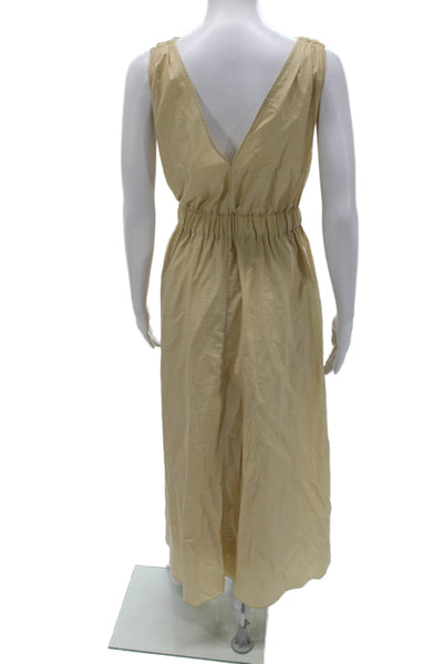 Brunello Cucinelli Women Maxi Dress Beige Cotton V-Neck Sleeveless Size S