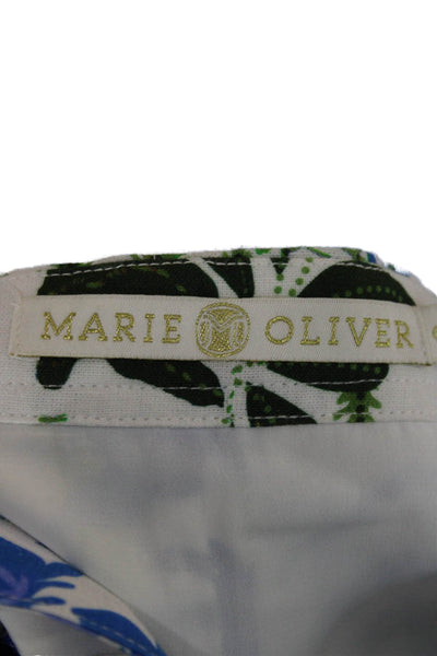 Marie Oliver Women Sundress White Linen Square Neck Floral Knee Length Size 6