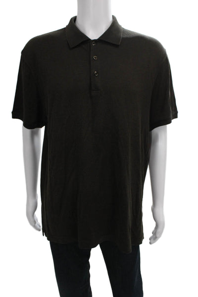 Armani Collezioni Mens Brown Collared Viscose Polo Short Sleeve Button Size 2XL