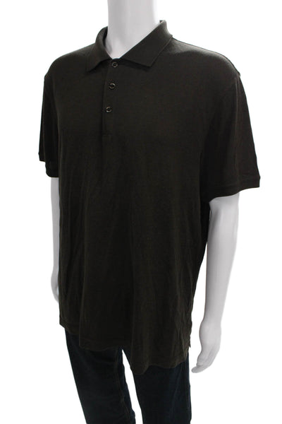 Armani Collezioni Mens Brown Collared Viscose Polo Short Sleeve Button Size 2XL
