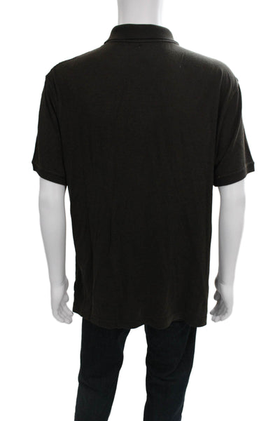 Armani Collezioni Mens Brown Collared Viscose Polo Short Sleeve Button Size 2XL