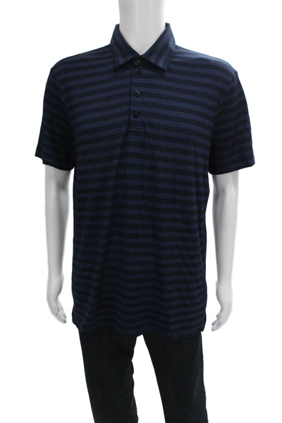 Armani Collezioni Mens Polo Striped Blue Viscose Collared Short Sleeve Size 2XL