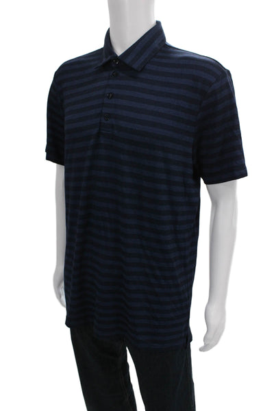 Armani Collezioni Mens Polo Striped Blue Viscose Collared Short Sleeve Size 2XL