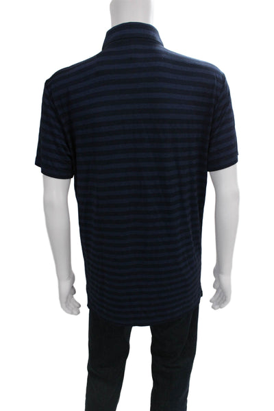 Armani Collezioni Mens Polo Striped Blue Viscose Collared Short Sleeve Size 2XL