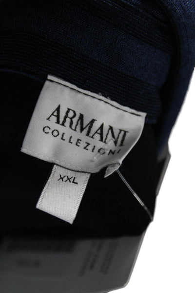 Armani Collezioni Mens Polo Striped Blue Viscose Collared Short Sleeve Size 2XL