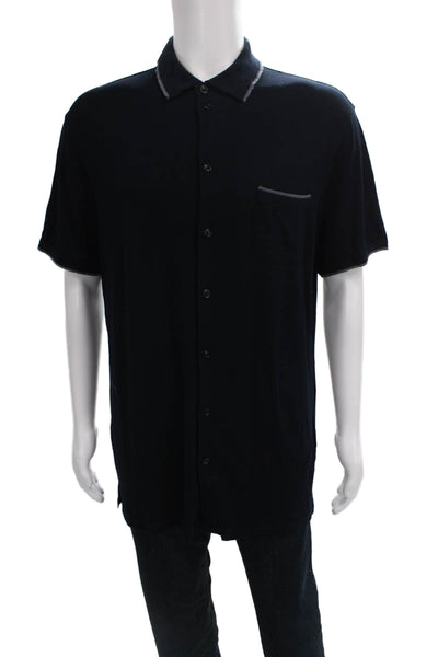 Armani Collezioni Mens Polo Button-Up Short Sleeve Black Polyester Size 2XL