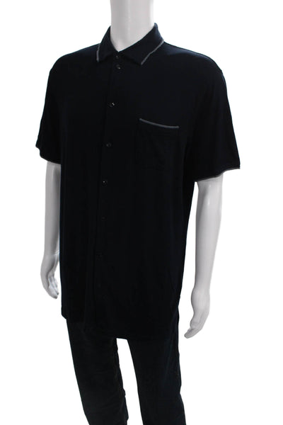 Armani Collezioni Mens Polo Button-Up Short Sleeve Black Polyester Size 2XL
