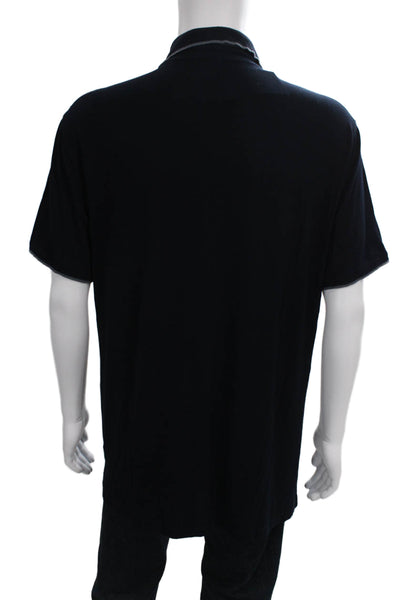 Armani Collezioni Mens Polo Button-Up Short Sleeve Black Polyester Size 2XL
