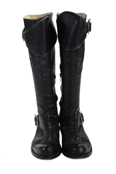 John Fluevog Womens Leather Zip Up Belted Knee High Boots Black Size 7