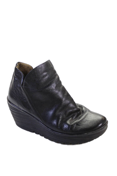 Fly London Womens Leather Platform Zip Up Wedge Ankle Boots Black Size 37 7