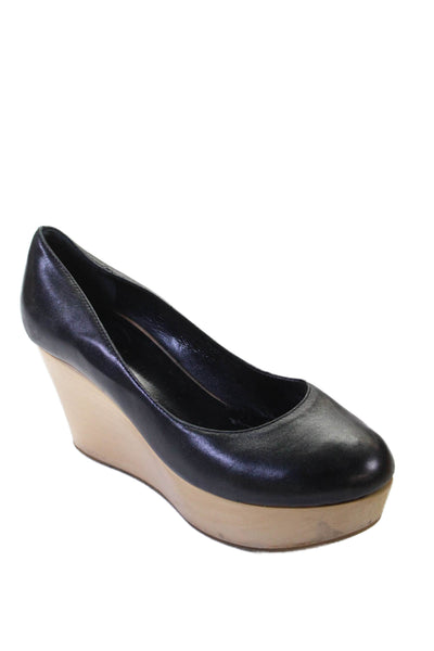 Loeffler Randall Womens Leather Cork Platform Wedge Pumps Black Size 7