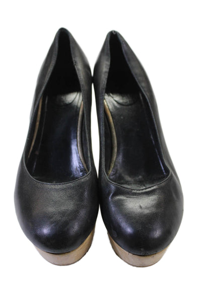Loeffler Randall Womens Leather Cork Platform Wedge Pumps Black Size 7