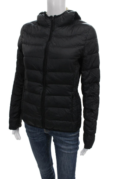 Ines De La Fressange x Uniqlo Women Black Nylon Zip Puffer Jacket Size S