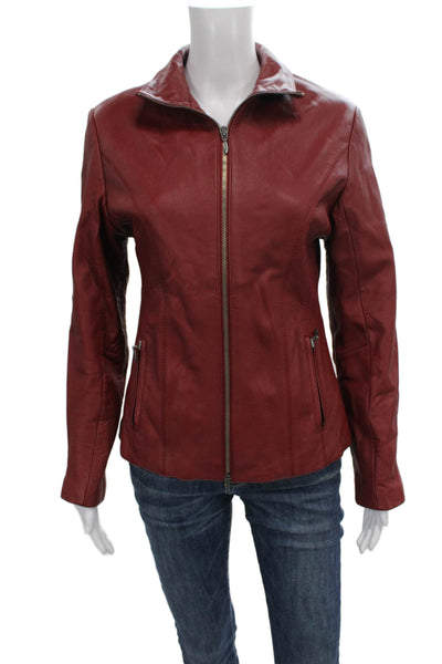 Wilsons Leather Maxima Womens Red Leather Basic Jacket Long Sleeve Zip Size S