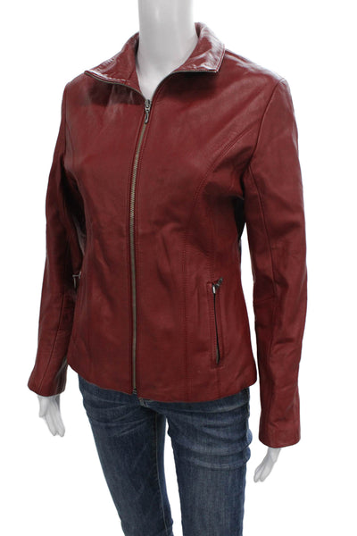 Wilsons Leather Maxima Womens Red Leather Basic Jacket Long Sleeve Zip Size S