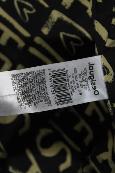 Desigual Women Motorcycle Jacket Faux Leather Yellow Zip Long Sleeve Size M