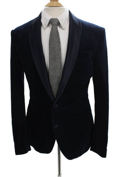 Zara Man Mens Tuxedo Blazer Velvet Blue Button Fall Size 40