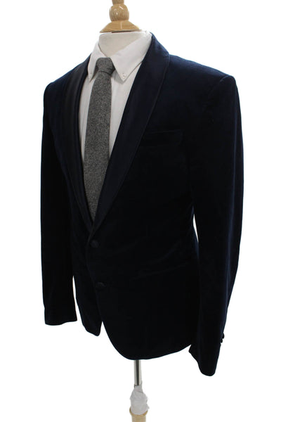 Zara Man Mens Tuxedo Blazer Velvet Blue Button Fall Size 40