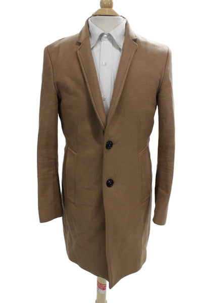 Zara Mens Overcoat Beige Button Solid Fall Size S