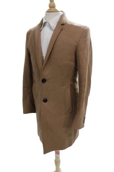Zara Mens Overcoat Beige Button Solid Fall Size S