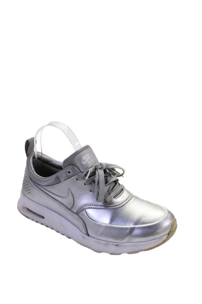 Nike Womens Metallic Leather Low Top Sneakers Silver Size 7.5