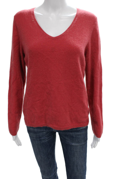 Charter Club Women Cashmere V-Neck Pullover Long Sleeve Red Size L