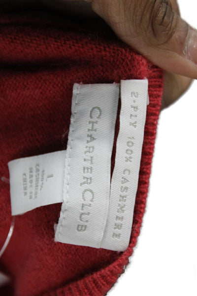 Charter Club Women Cashmere V-Neck Pullover Long Sleeve Red Size L