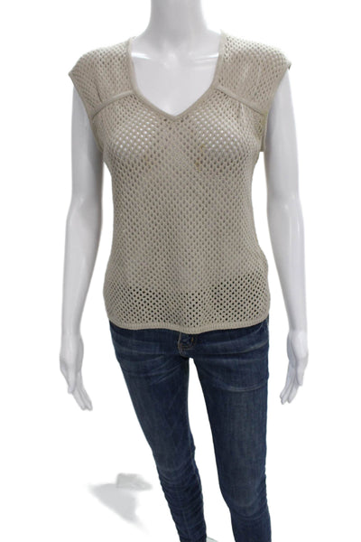 St. John Sport By Marie Gray Womens Beige V-Neck Short Sleeve T-Shirt Size S