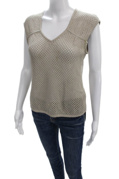 St. John Sport By Marie Gray Womens Beige V-Neck Short Sleeve T-Shirt Size S