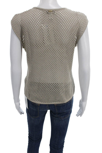 St. John Sport By Marie Gray Womens Beige V-Neck Short Sleeve T-Shirt Size S