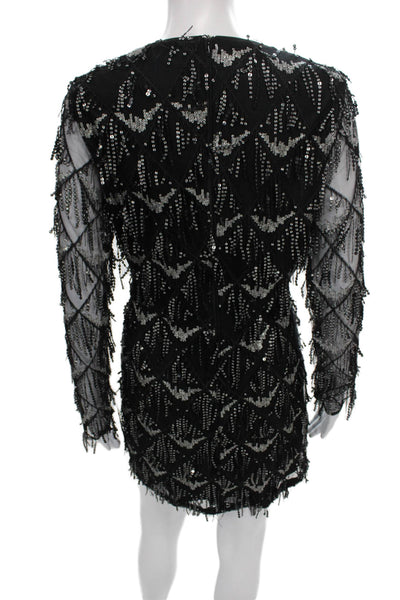 Lulus Women Mini Black V-Neck Long Sleeve Geometric Dress Size M